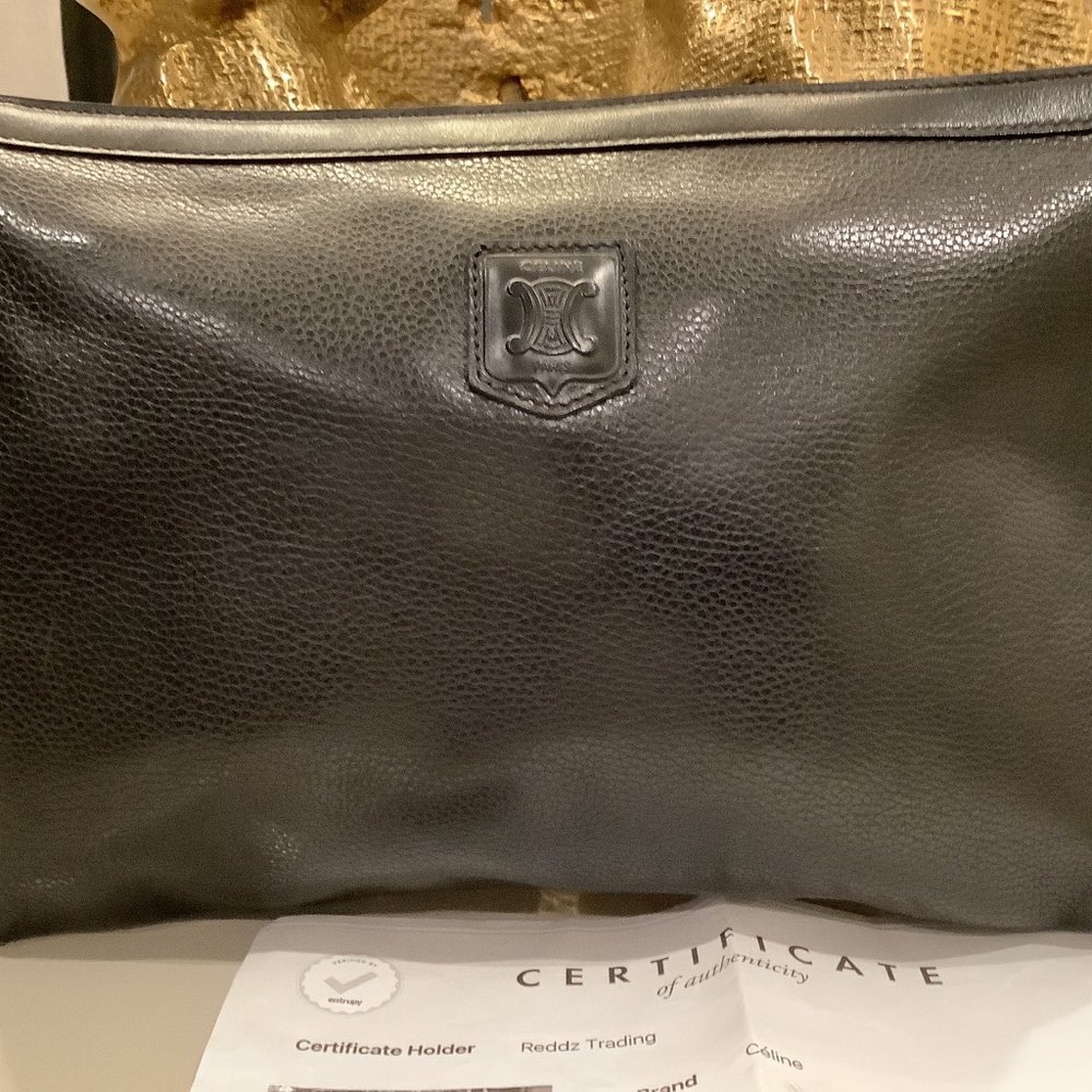 Celine oversized black leather clutch handbag